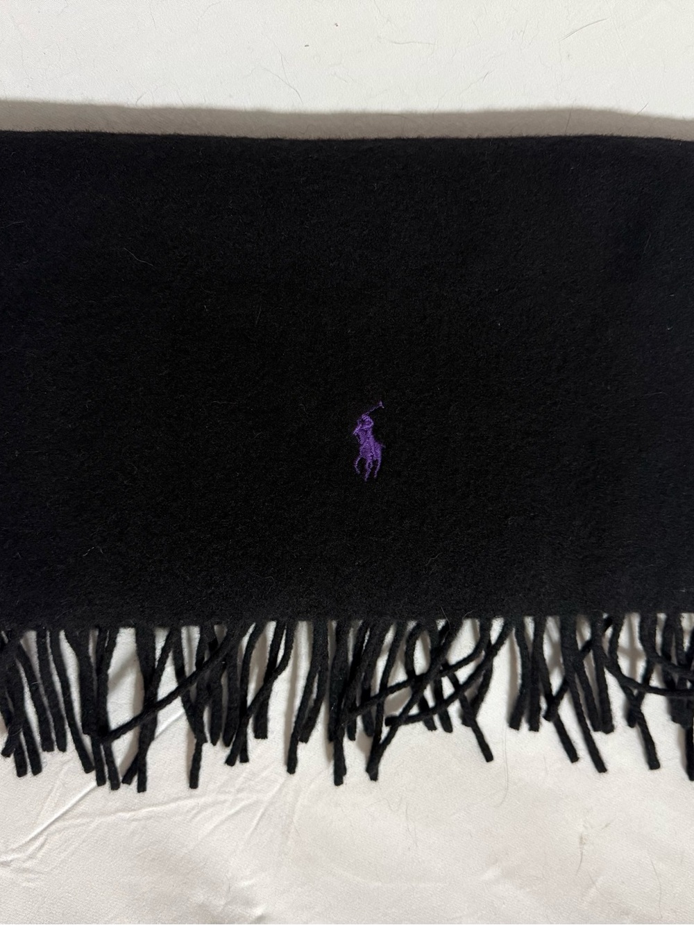 Polo Ralph Lauren Black Lambswool Scarf Purple Pony